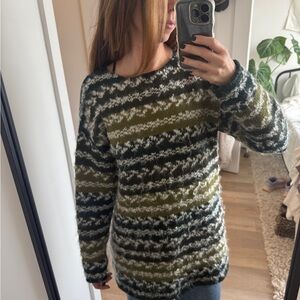 Vintage Mohair Striped Green Sweater